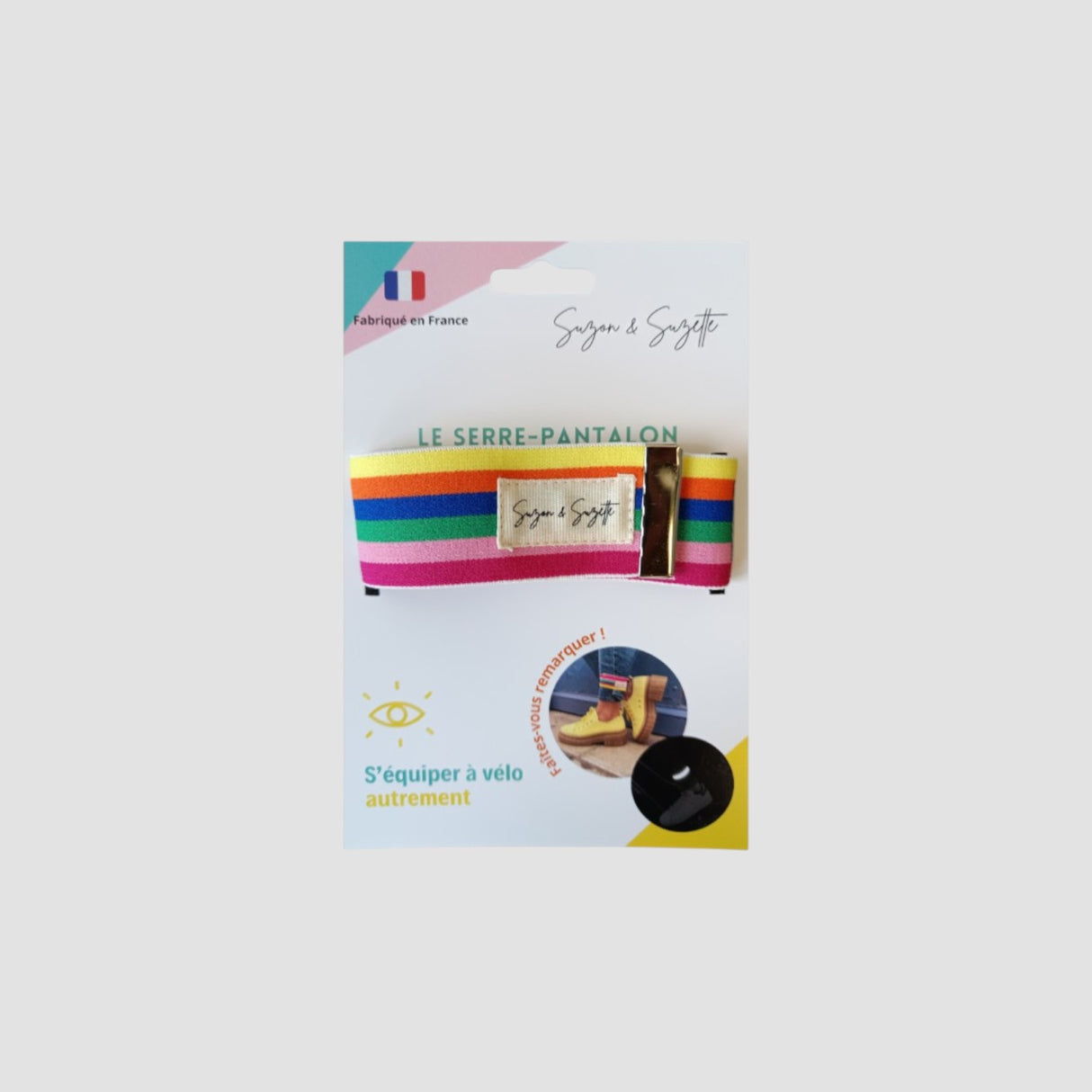 Ein Paar Hosenklammern in Regenbogenfarben – Suzon & Suzette